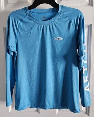 Boy's AFTCO Fishing LS Crew Neck Shirt Large Blue American Fishing Tackle Co